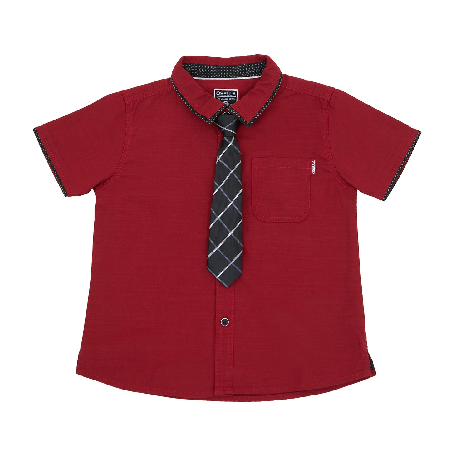 Osella Regular Short Sleeve Collared Shirt With Additional Tie