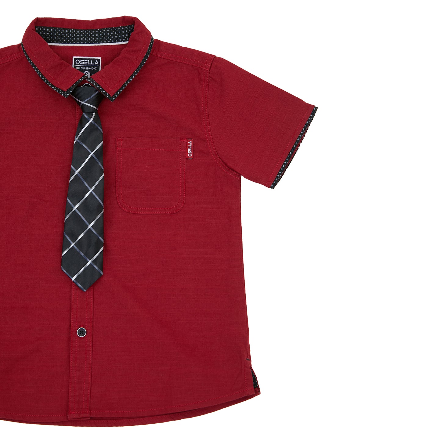 Osella Regular Short Sleeve Collared Shirt With Additional Tie