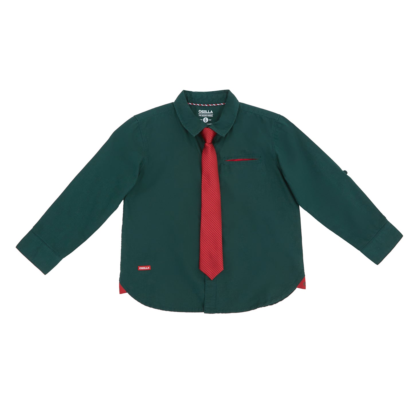 Osella Regular Long Sleeve Collared Shirt With Additional Red Tie