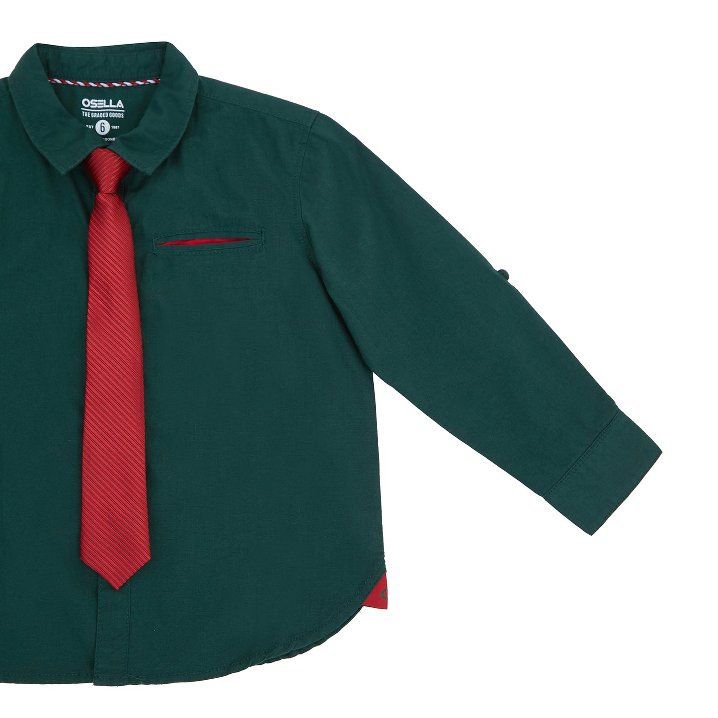 Osella Regular Long Sleeve Collared Shirt With Additional Red Tie