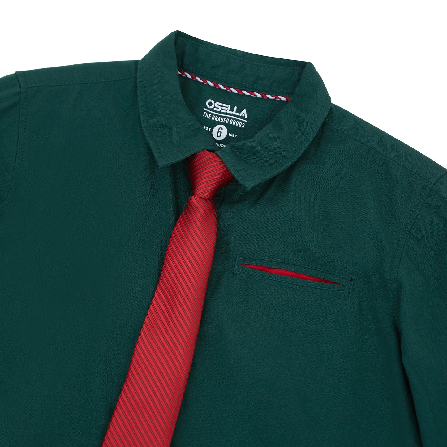 Osella Regular Long Sleeve Collared Shirt With Additional Red Tie