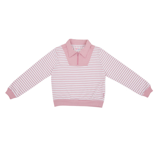 OSELLA HALF ZIPPED STRIPE SWEATSHIRT IN PINK AND WHITE 231150011