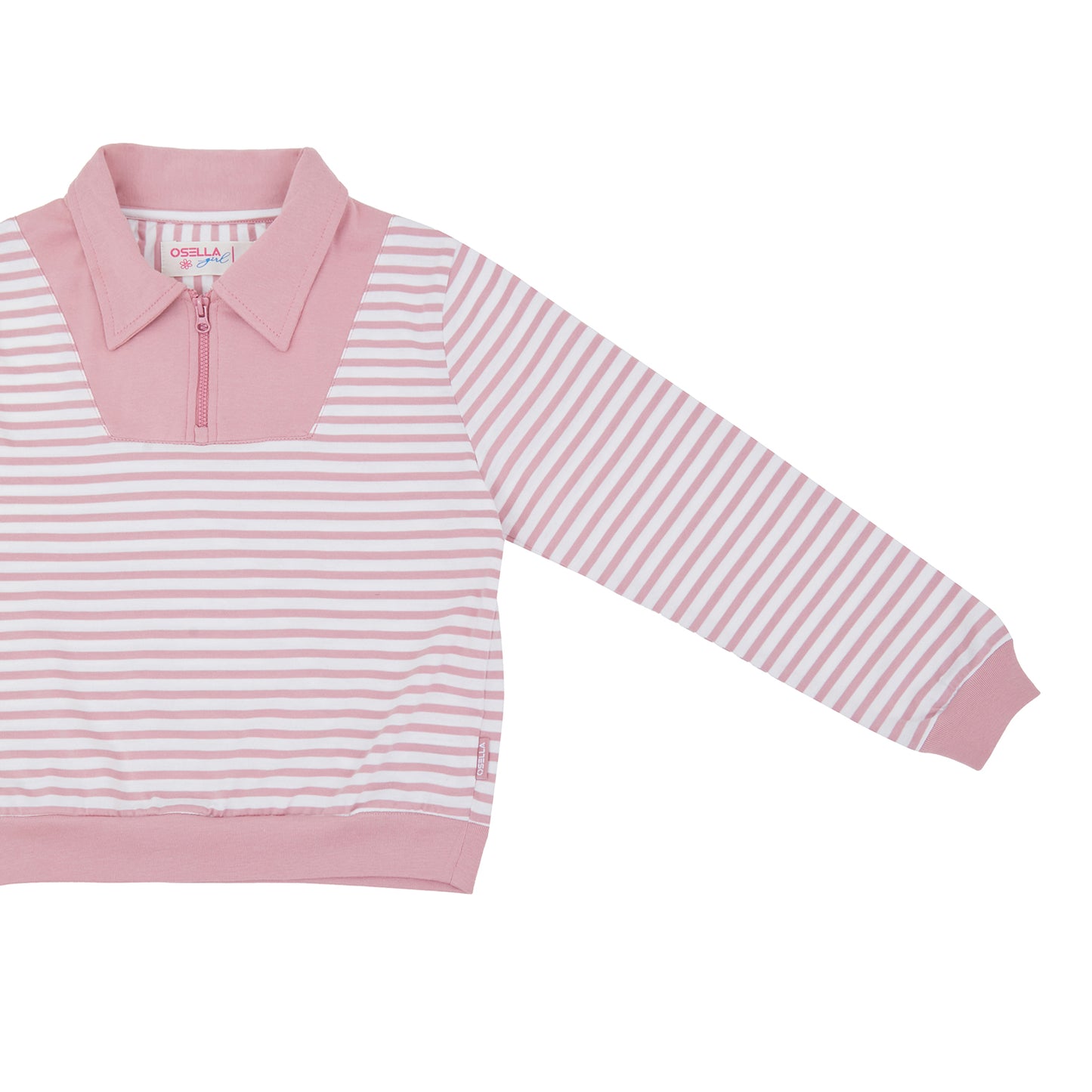 OSELLA HALF ZIPPED STRIPE SWEATSHIRT IN PINK AND WHITE 231150011