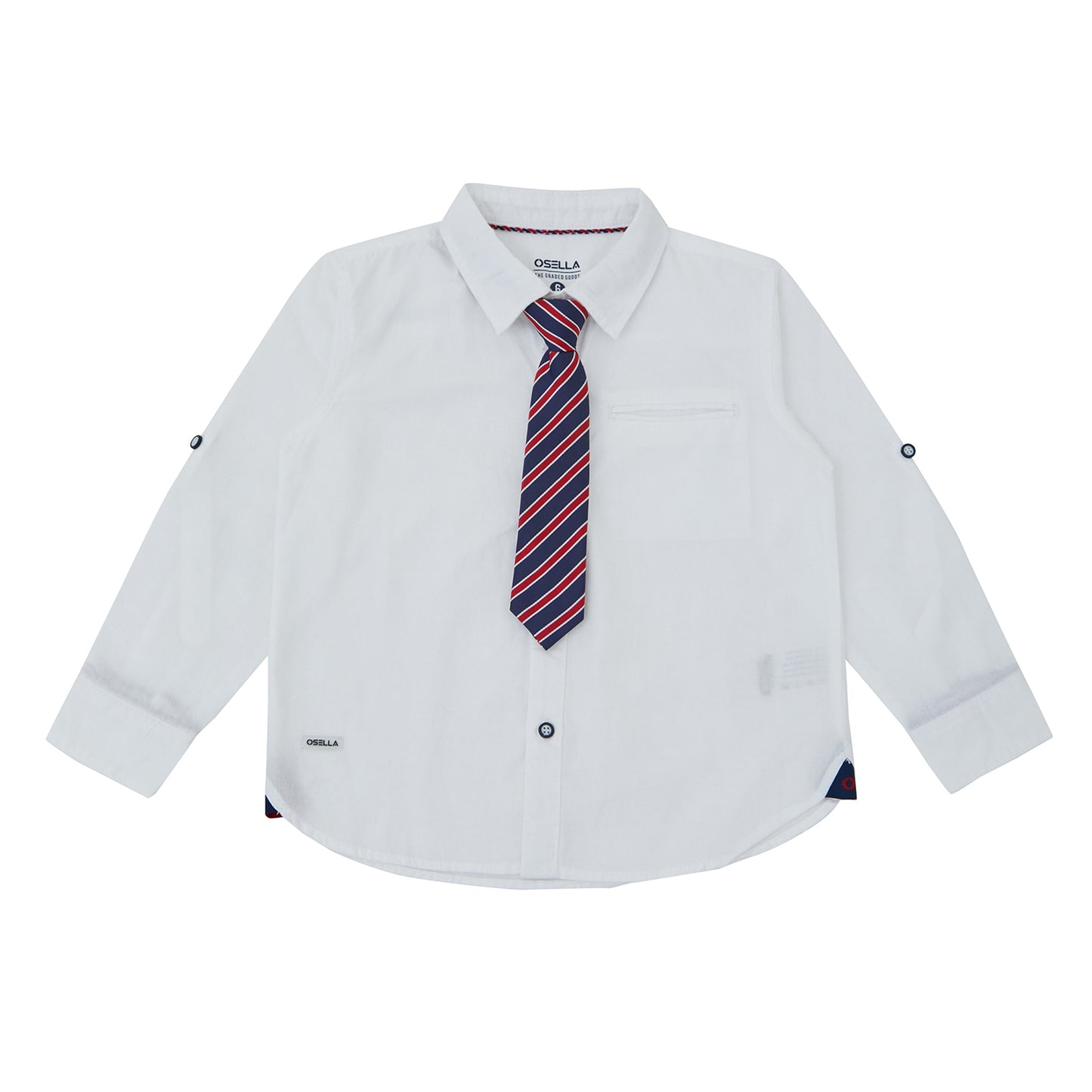 Osella Regular Long Sleeve Collared Shirt With Additional Red Tie