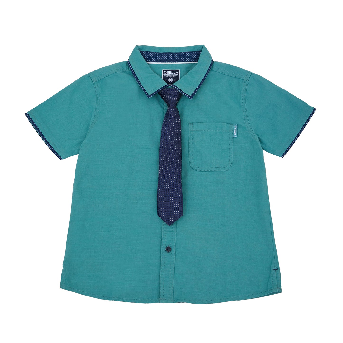 Osella Regular Short Sleeve Collared Shirt With Additional Tie