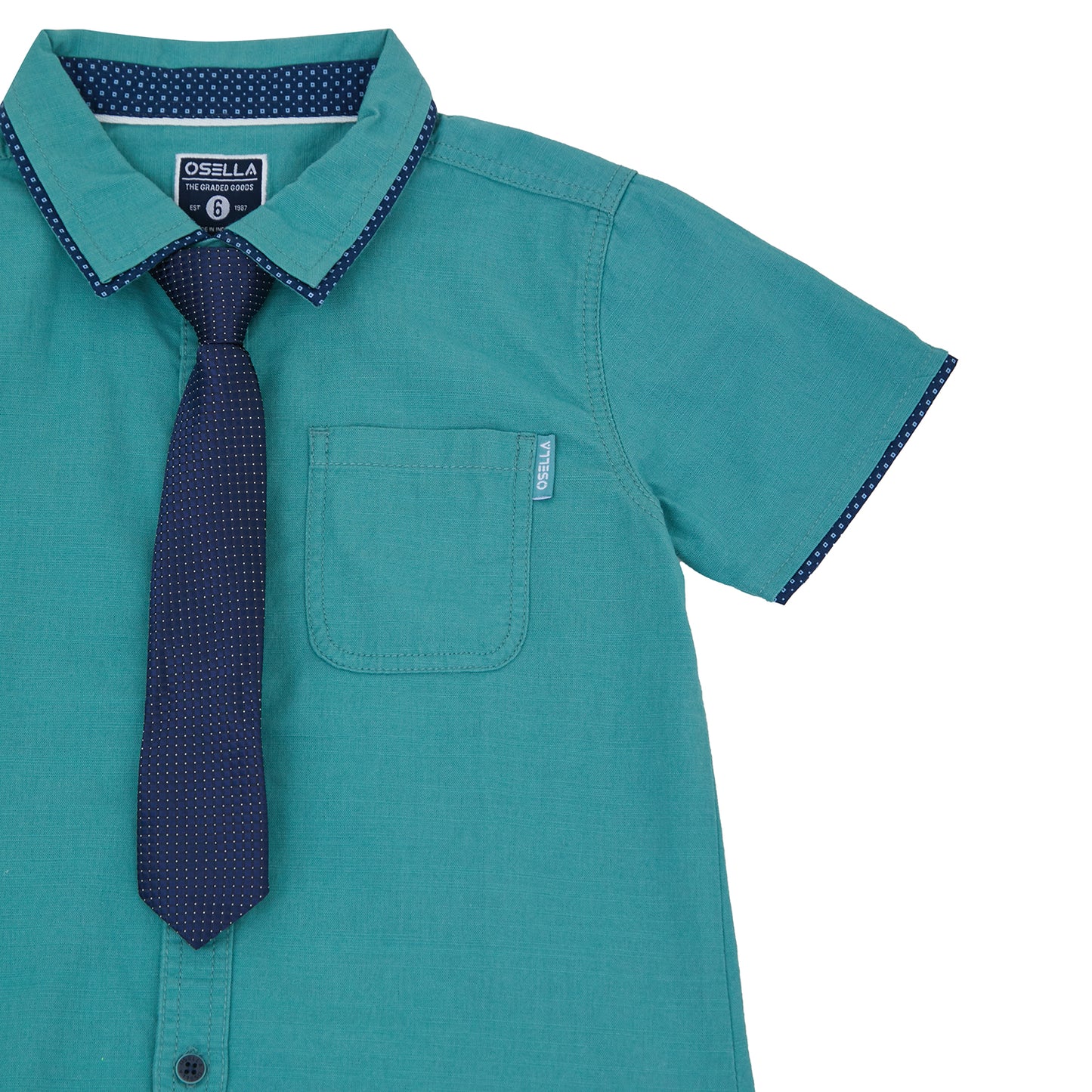 Osella Regular Short Sleeve Collared Shirt With Additional Tie