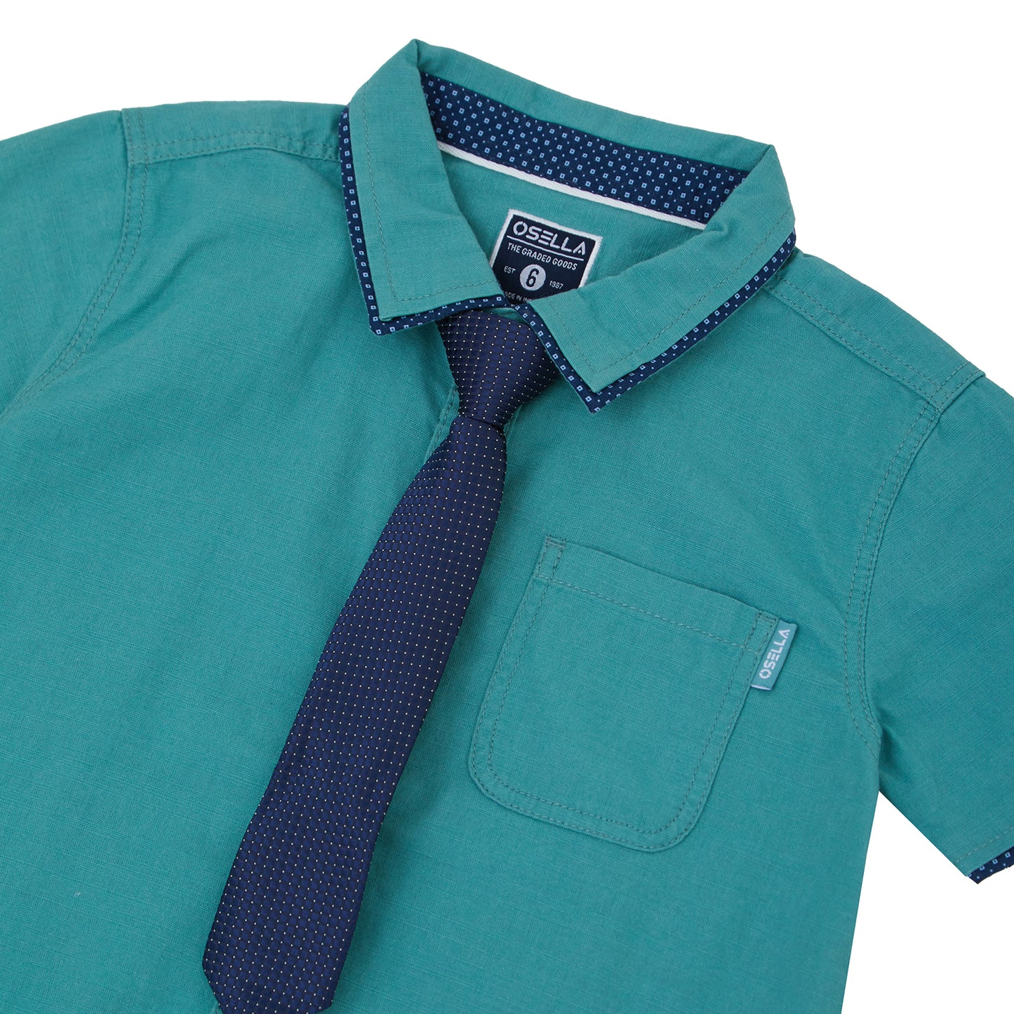 Osella Regular Short Sleeve Collared Shirt With Additional Tie