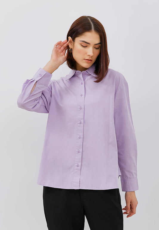 Osella Rosie Oversized Long Sleeve Cotton Shirt in Lavender