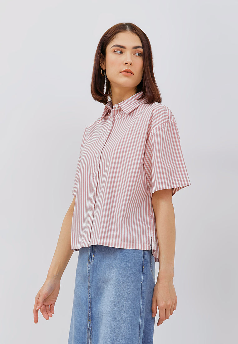 Osella Short Sleeve Boxy Shirt in Stripe Pink