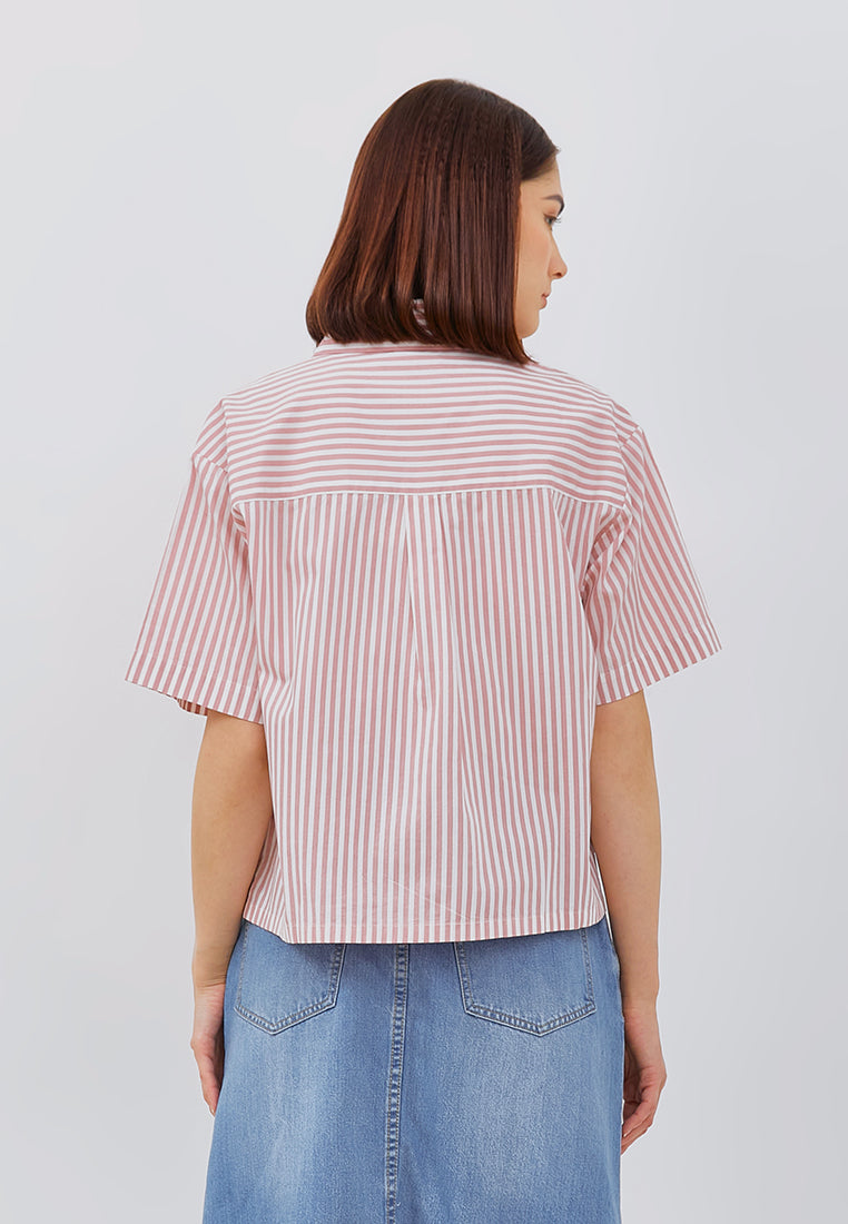 Osella Short Sleeve Boxy Shirt in Stripe Pink