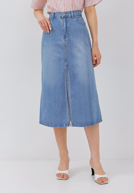 Osella Mid-Length Denim Skirt in Light Blue