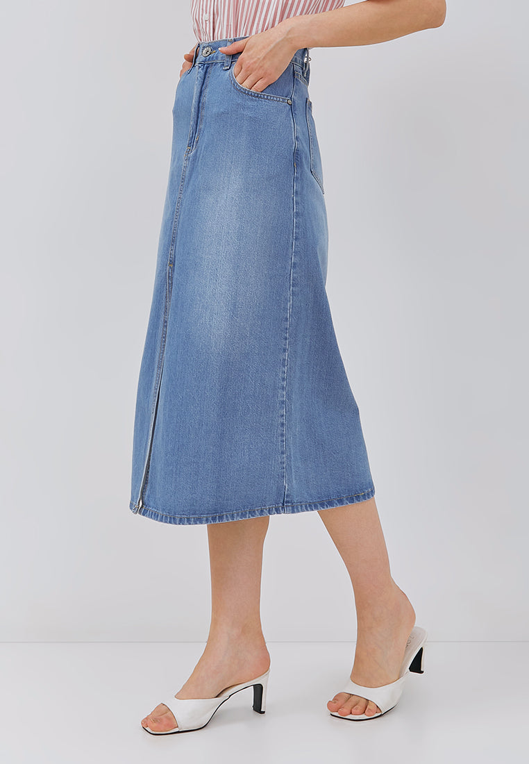 Osella Mid-Length Denim Skirt in Light Blue