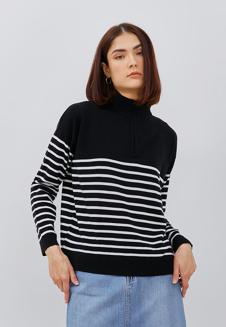 Osella Hazel Stripe Knit Sweater in Black-White