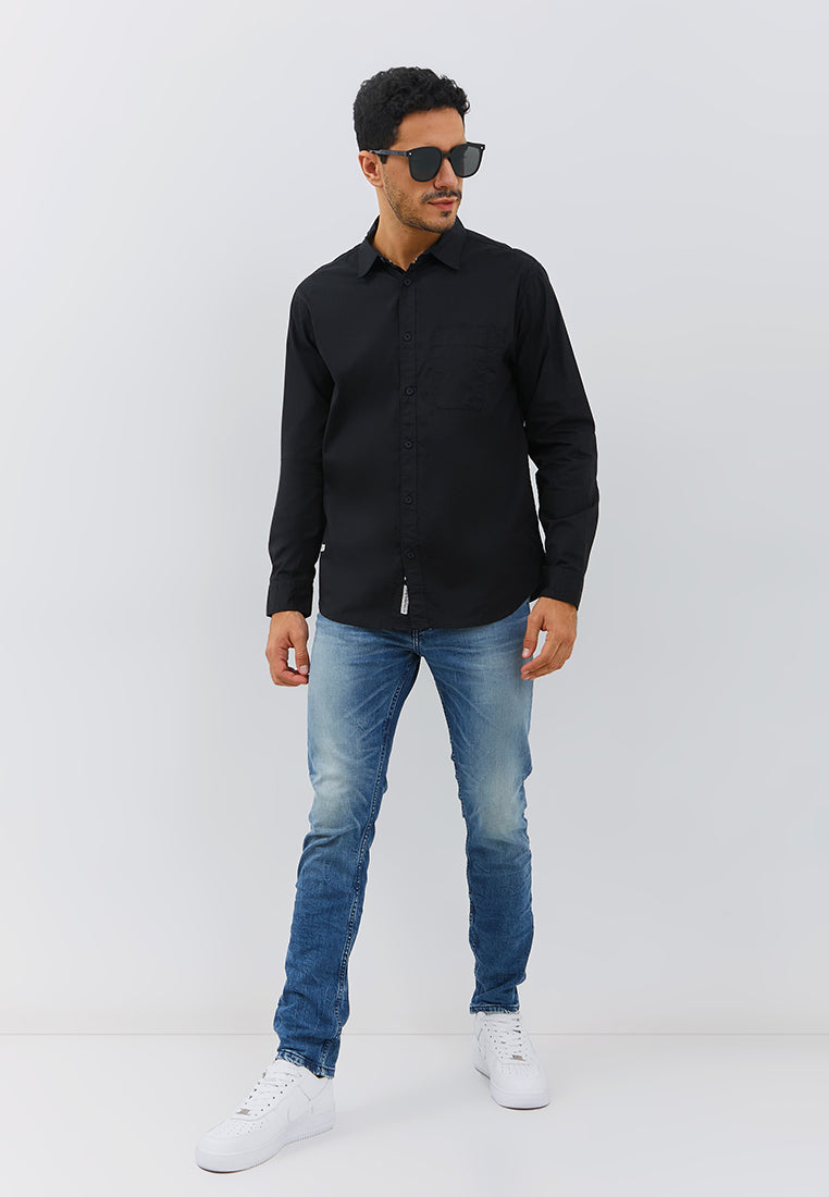 Osella Retro Regular Fit Collared Shirt in Black