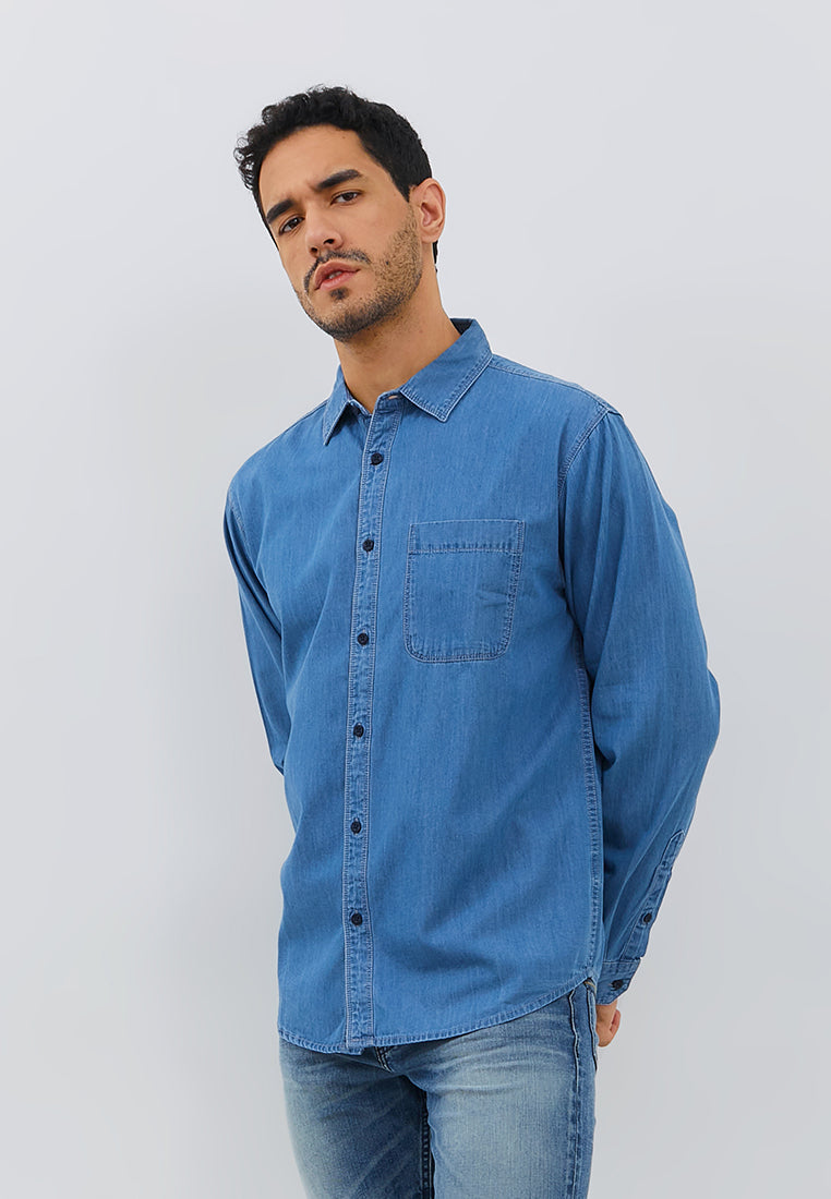 Osella Denim Look Regular Fit Shirt in Medium Blue