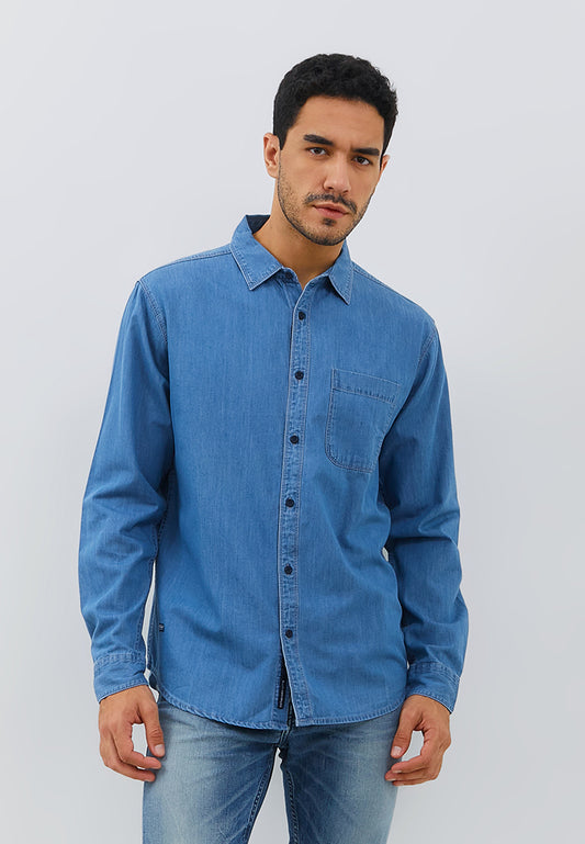 Osella Denim Look Regular Fit Shirt in Medium Blue