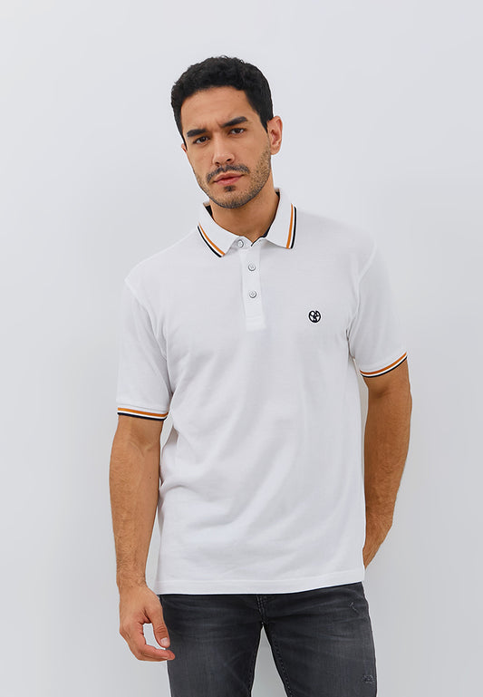 Osella Lunar Regular Fit Polo Shirt in White Stripe Collar