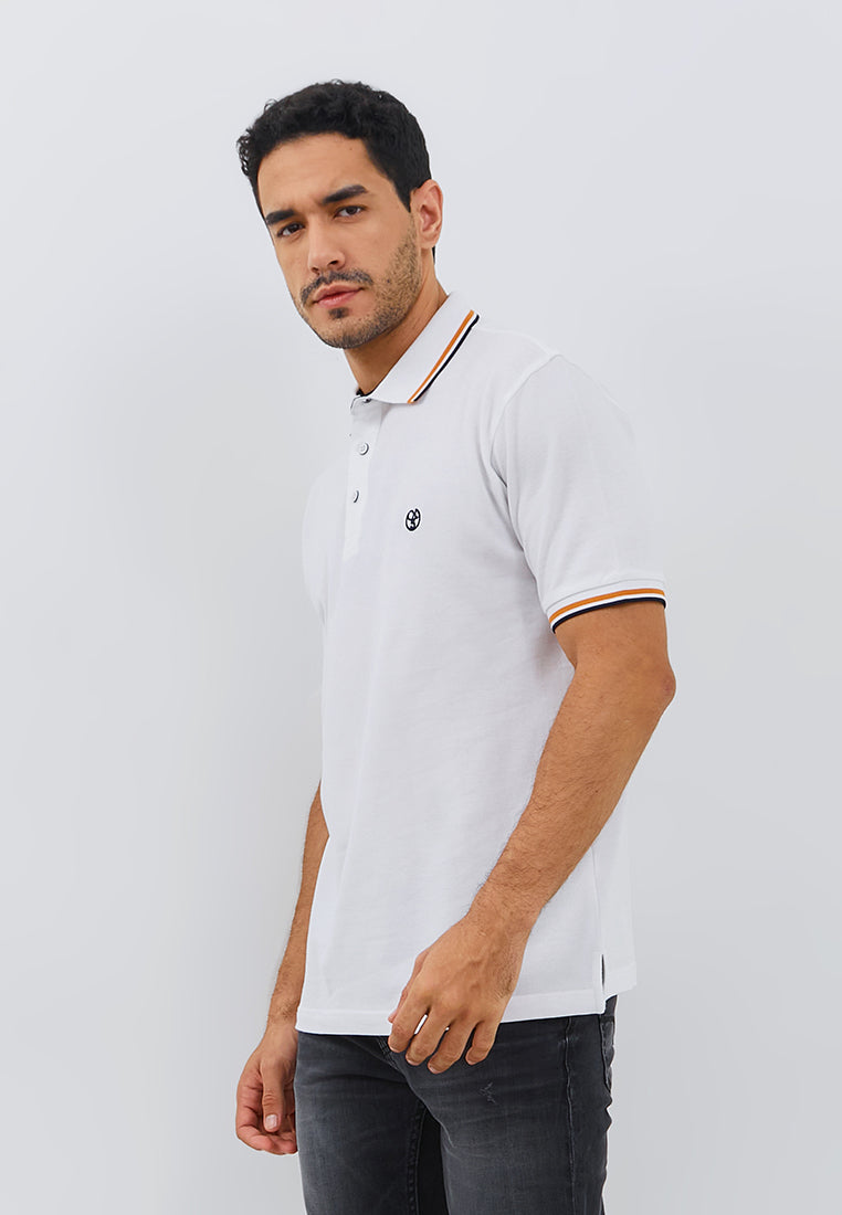 Osella Lunar Regular Fit Polo Shirt in White Stripe Collar