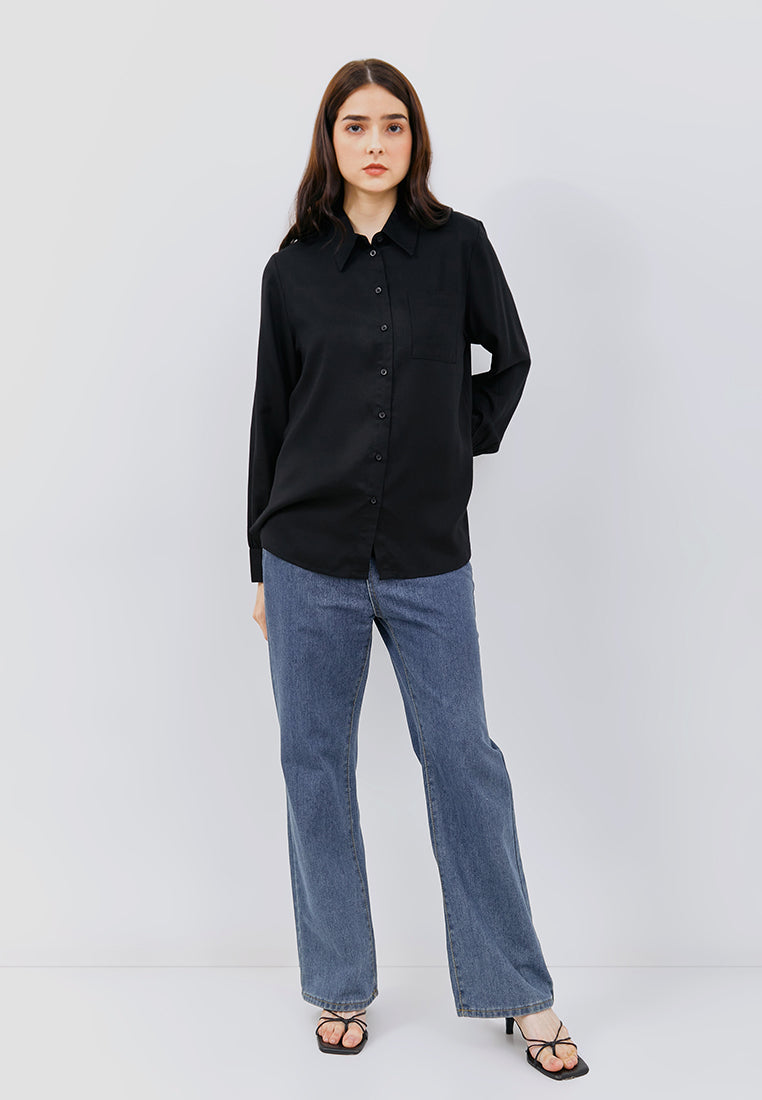 Osella Ellie Classic Long Sleeve Cotton Shirt in Black