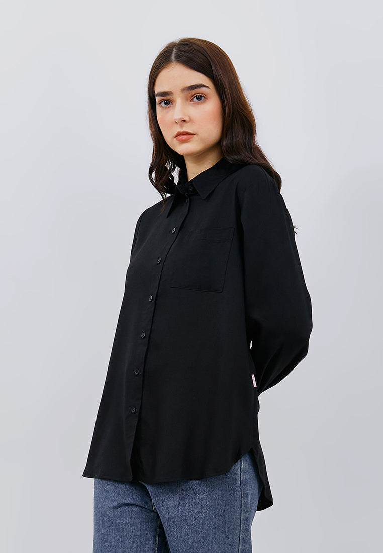 Osella Ellie Classic Long Sleeve Cotton Shirt in Black