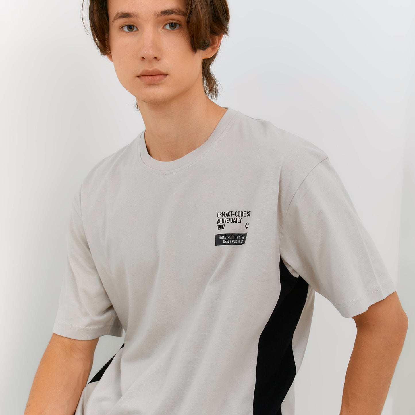 Osella Active T-Shirt In Light Beige And Black Combination