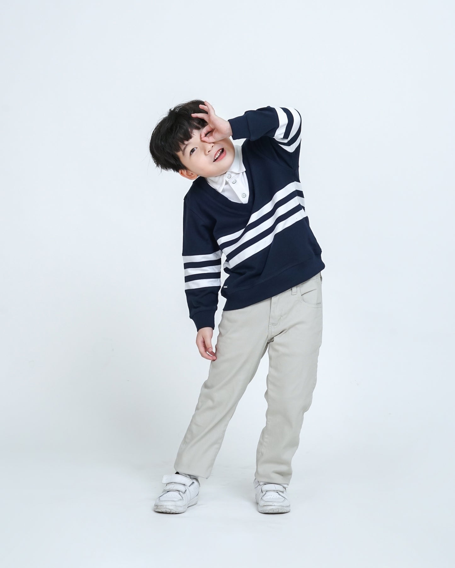 Osella Kids Skylar Stripe Sweatshirt Over Collared Shirt