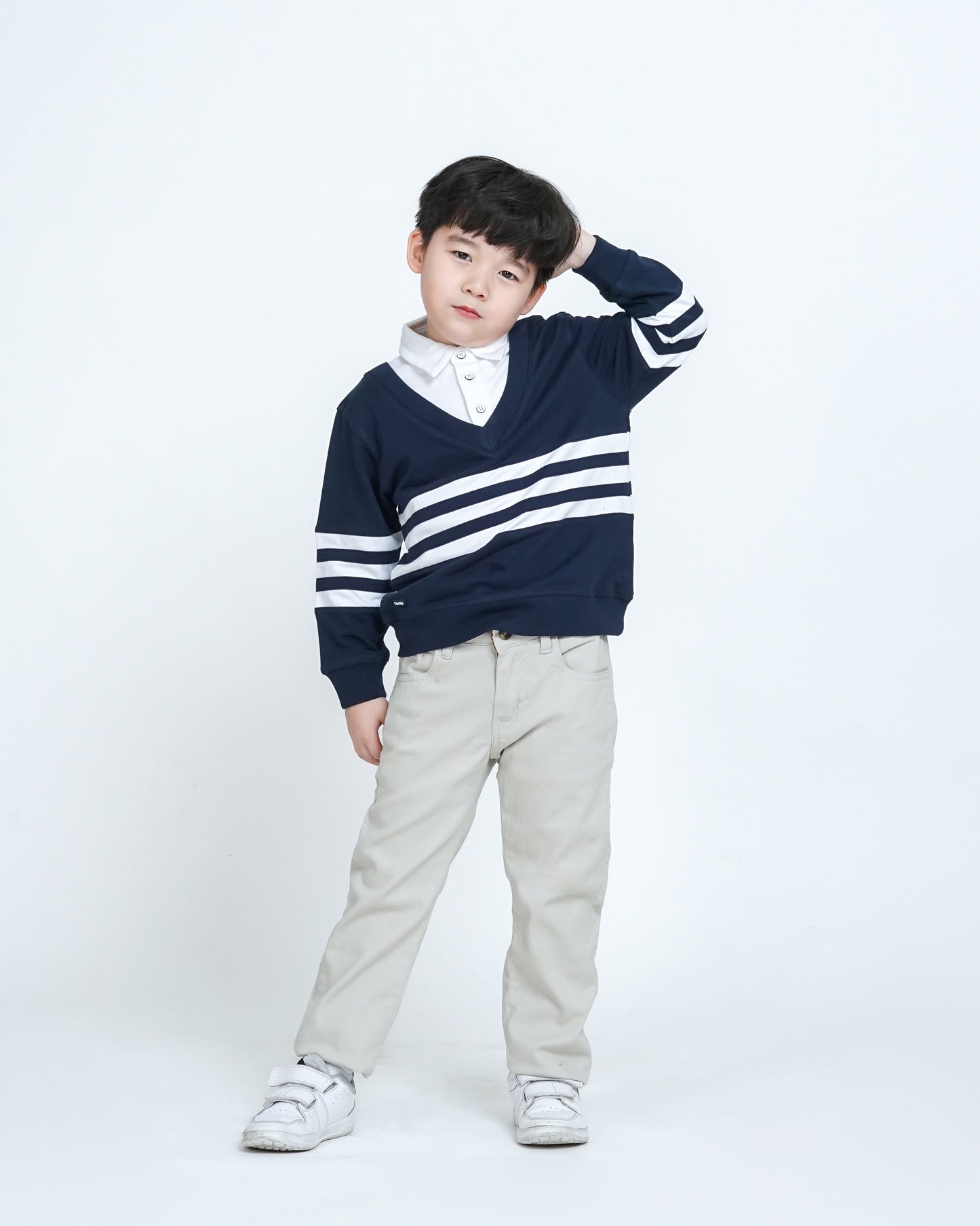 Osella Kids Skylar Stripe Sweatshirt Over Collared Shirt