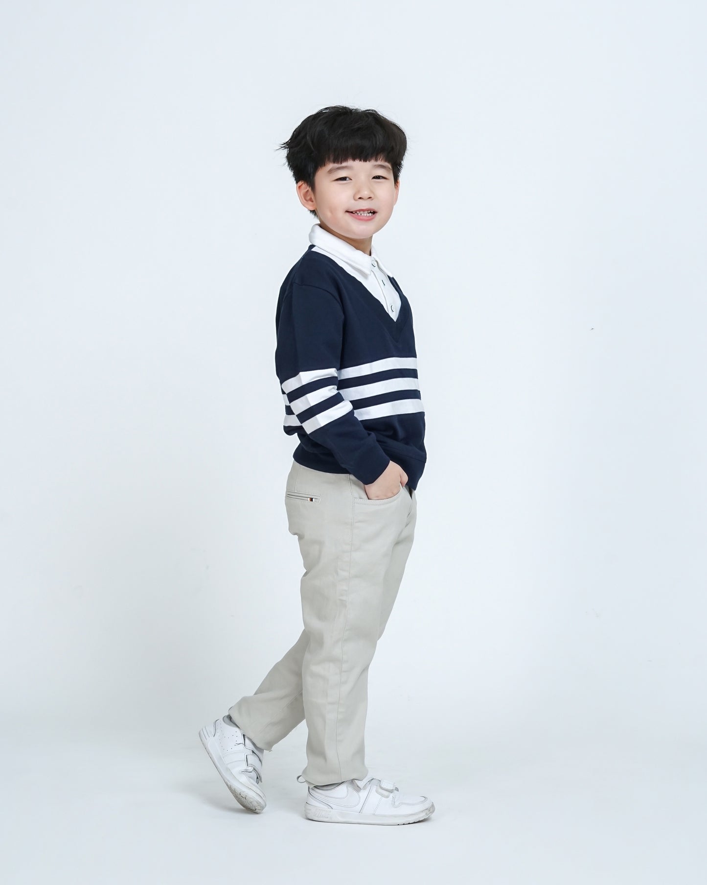 Osella Kids Skylar Stripe Sweatshirt Over Collared Shirt