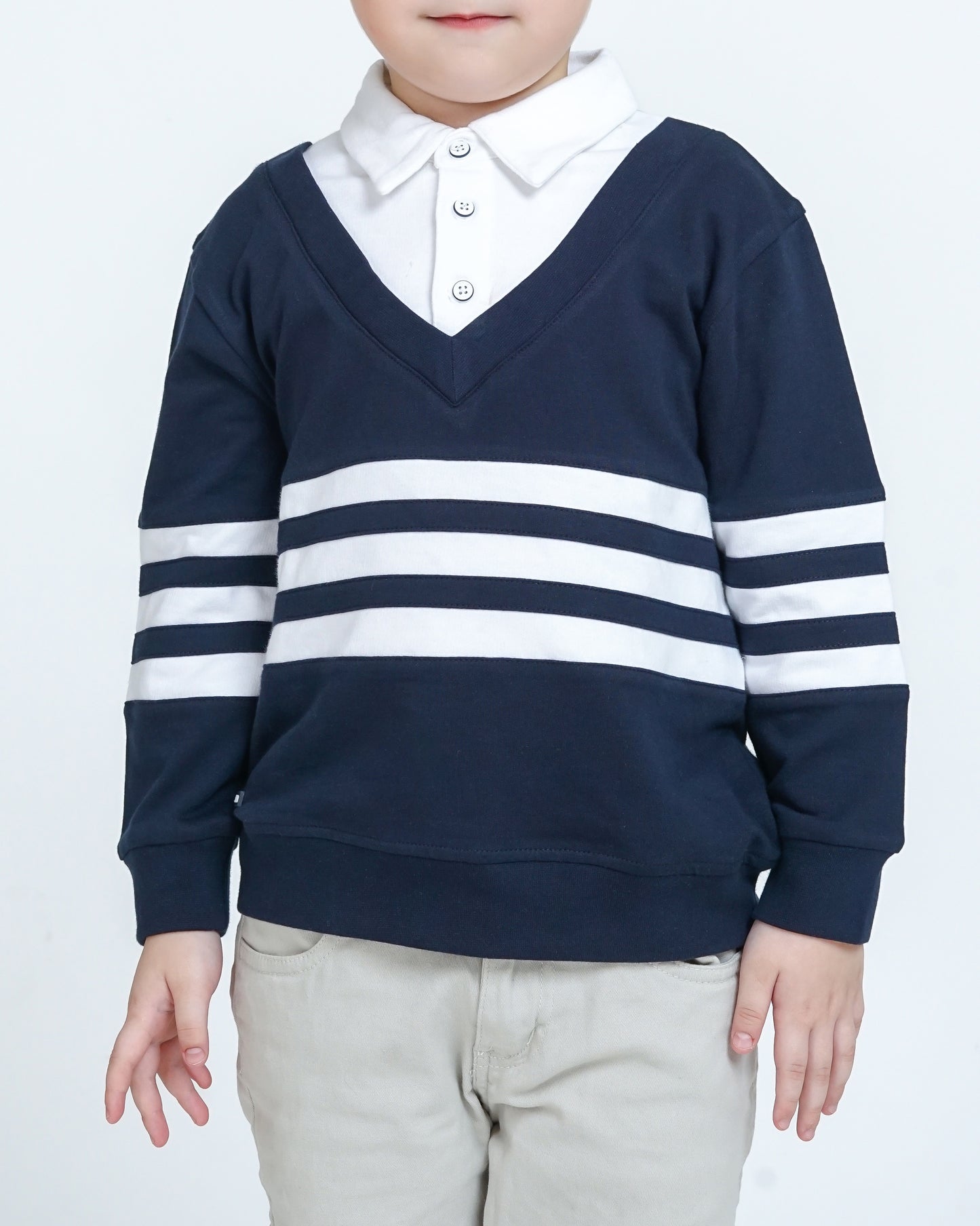 Osella Kids Skylar Stripe Sweatshirt Over Collared Shirt