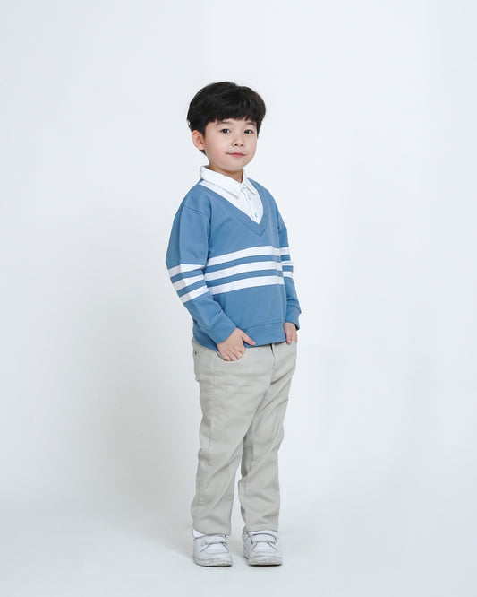 Osella Kids Skylar Stripe Sweatshirt Over Collared Shirt