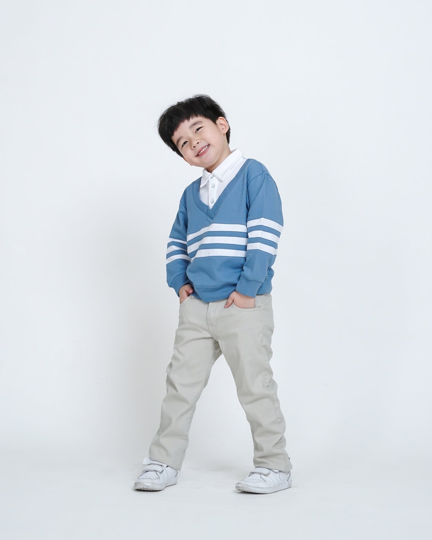 Osella Kids Skylar Stripe Sweatshirt Over Collared Shirt