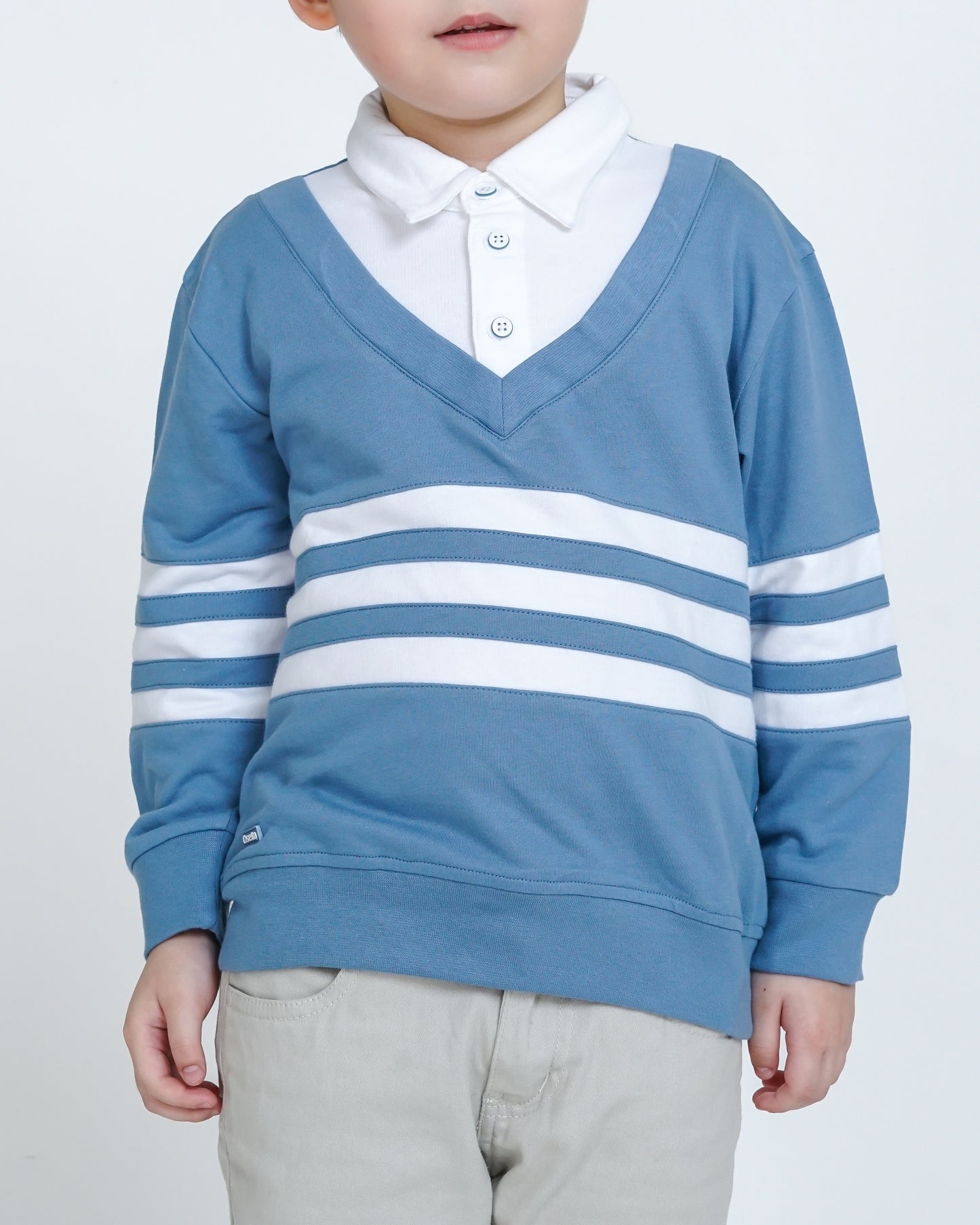 Osella Kids Skylar Stripe Sweatshirt Over Collared Shirt