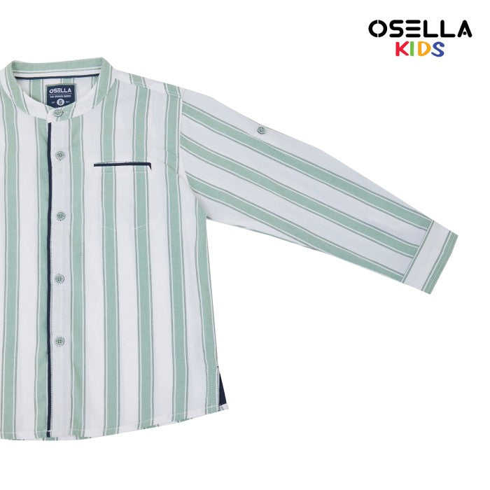 [NEW] OSELLA ZAFIR VERTICAL LONG SLEEVE STRIPE SHIRT IN WHITE AND SAGE GREEN  2237520201 | Atasan Kemeja Anak Anak Lengan Panjang Garis Garis