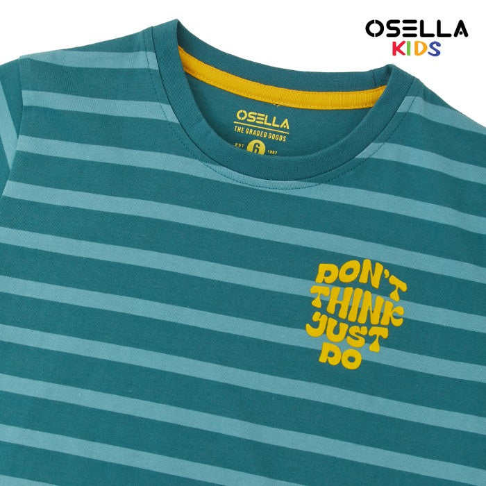 [NEW] OSELLA JUST DO FLOCKING PRINT SHORT SLEEVE STRIPE T-SHIRT IN BOTTLE GREEN AND MATCHA GREEN 2270500273 | Atasan Garis Garis Lengan Pendek Anak Laki Laki