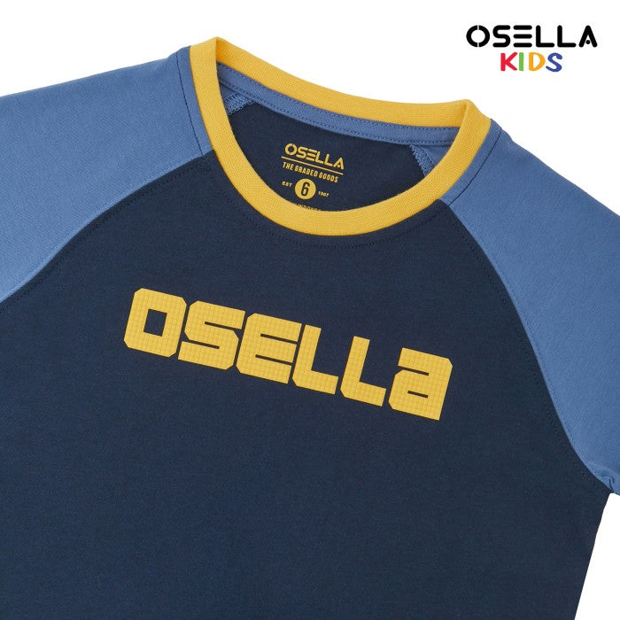 [NEW[] OSELLA REGULAR TEXTURED GRAPHIC T-SHIRT WITH RAGLAN SLEEVE IN NAVY AND SEAPORT BLUE COMBINATION  2274500359 | Atasan Kaos Anak Laki Laki