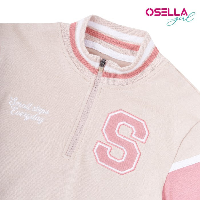 [NEW] Osella Half Zipper Sweater In Beige And Pink Combination On The Arms 2312400689 | Sweater Anak Perempuan