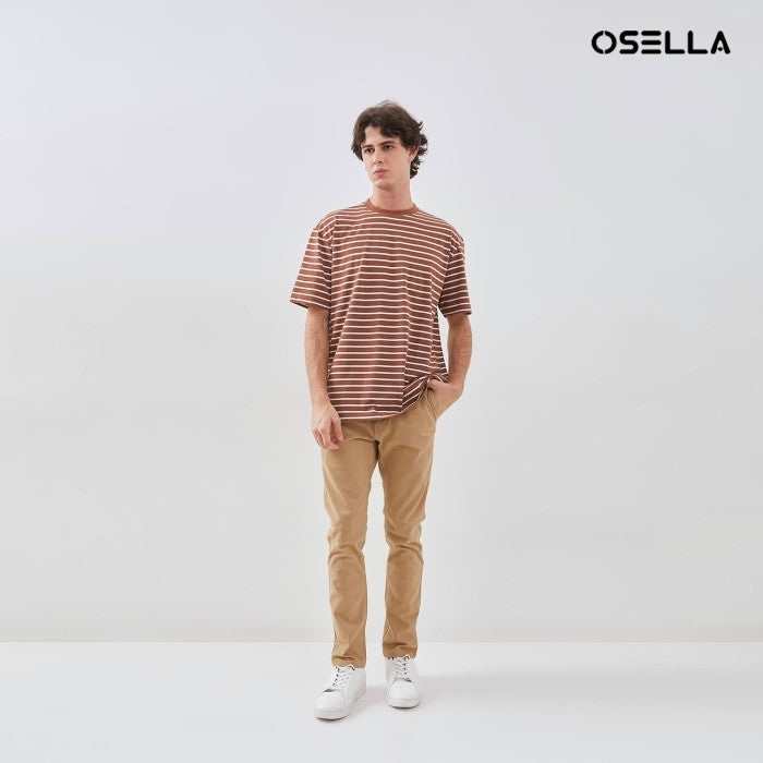 [NEW] OSELLA TERRACOTTA AND WHITE STRIPED PATTERN RELAXED FIT T-SHIRT 2071501639