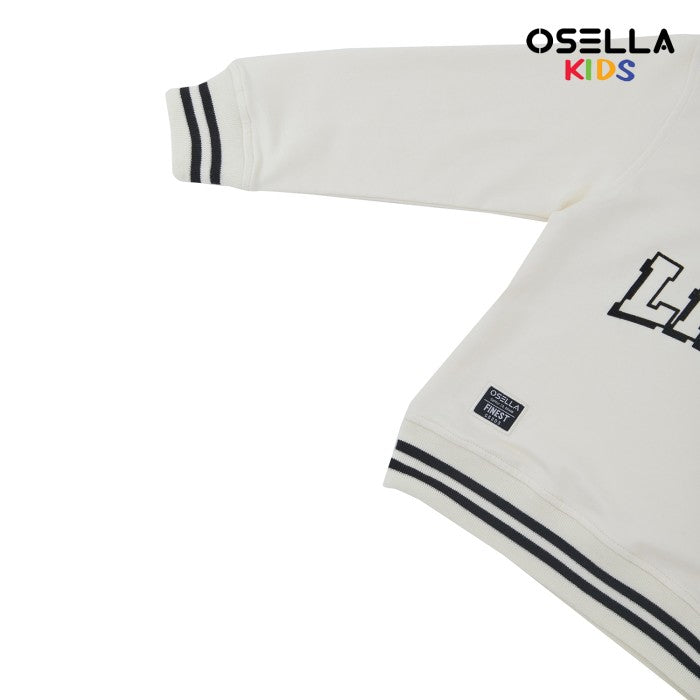 [NEW] OSELLA COLLARED SWEATSHIRT WITH STRIPE RIB IN CREAM 2212500388 | Sweater Anak Laki-Laki