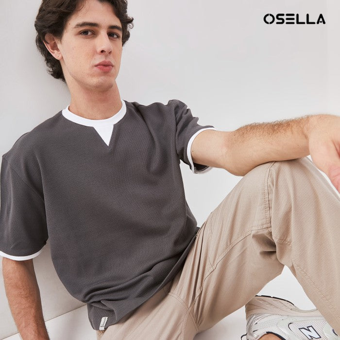 [NEW] OSELLA TEXTURED RELAXED FIT T-SHIRT WITH CONTRAST COLLAR 20715004