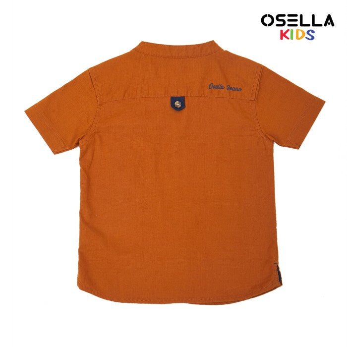 [NEW] OSELLA ALFAREZ EMBROIDERY SHORT SLEEVE SHIRT WITH STAND COLLAR IN BROWN 2232520655