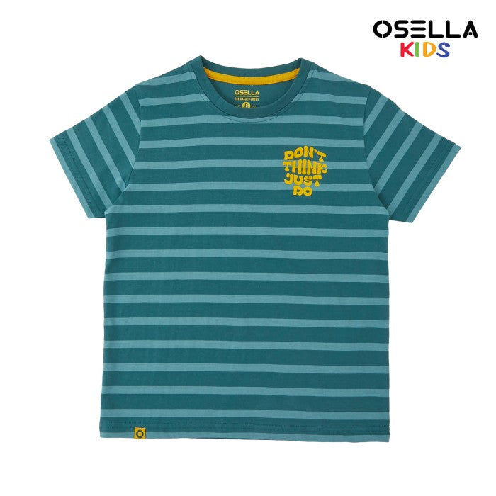 [NEW] OSELLA JUST DO FLOCKING PRINT SHORT SLEEVE STRIPE T-SHIRT IN BOTTLE GREEN AND MATCHA GREEN 2270500273 | Atasan Garis Garis Lengan Pendek Anak Laki Laki