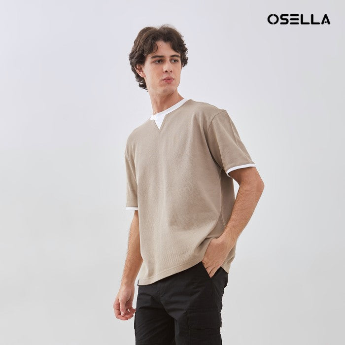 [NEW] OSELLA TEXTURED RELAXED FIT T-SHIRT WITH CONTRAST COLLAR 20715004