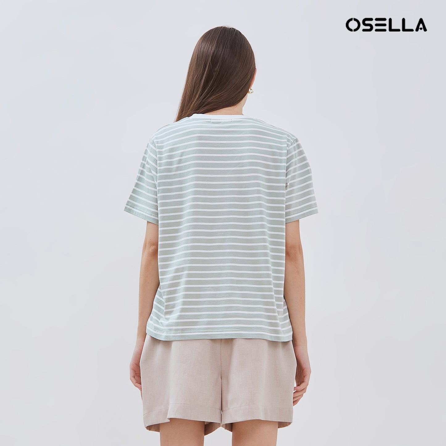 [NEW] Osella Striped T-shirt In Sage And White 2171400867 | Kaos Wanita Lengan Pendek