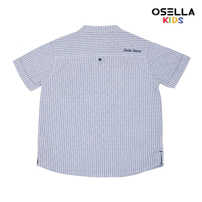 [NEW] OSELLA STRIPE SHANGHAI COLLARED SHORT SHIRT IN BLUE GREY 2230520193 | Atasan Kemeja Anak Laki Laki