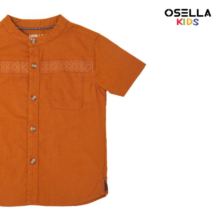 [NEW] OSELLA ALFAREZ EMBROIDERY SHORT SLEEVE SHIRT WITH STAND COLLAR IN BROWN 2232520655