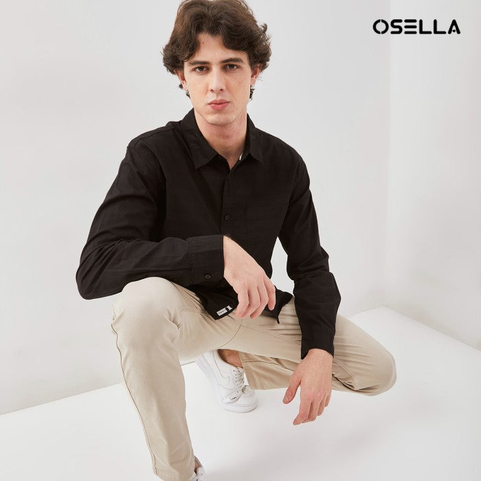 [NEW] OSELLA STRIPED DOBBY REGULAR COLLAR LONG SLEEVE SHIRT