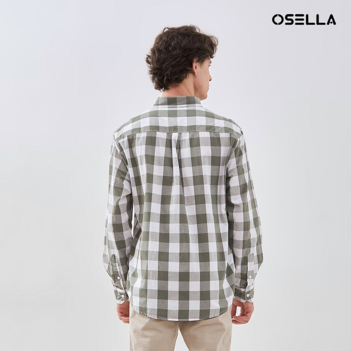 [NEW] OSELLA LONG SLEEVE CHECKERED SHIRT IN LAFAYETTE GREEN AND WHITE 2037501119