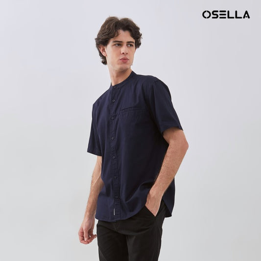 [NEW] OSELLA SOLID REGULAR FIT SHANGHAI COLLARED SHIRT IN NAVY 2032520542