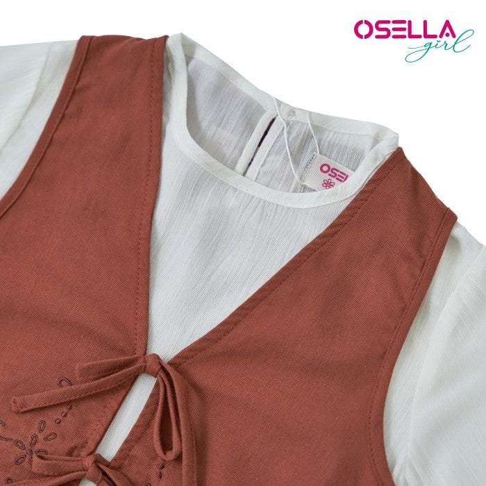 OSELLA WHITE SOLID BLOUSE WITH ADDITIONAL BROWN EMBROIDERY VEST 2337500628