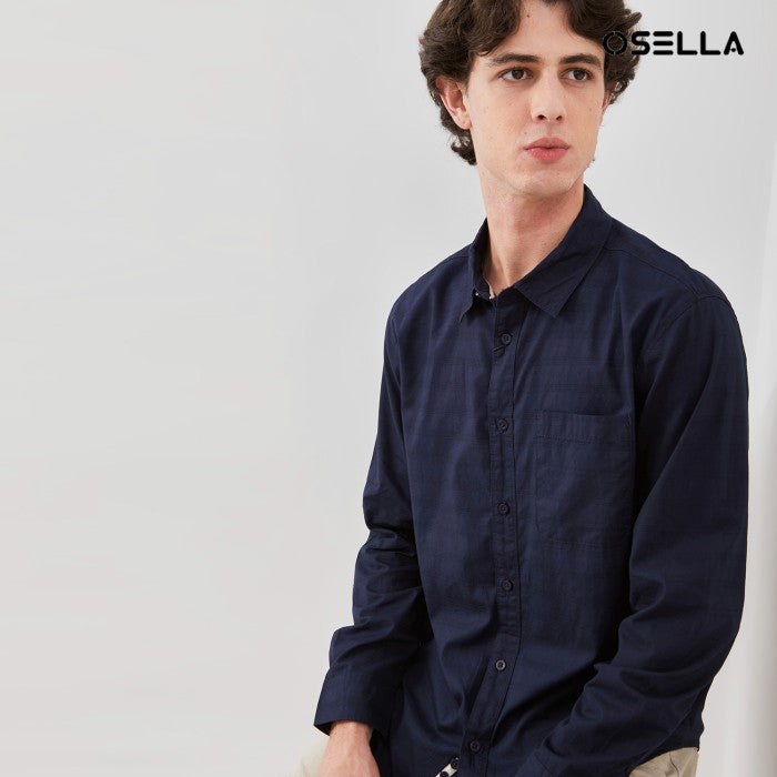 [NEW] OSELLA STRIPED DOBBY REGULAR COLLAR LONG SLEEVE SHIRT